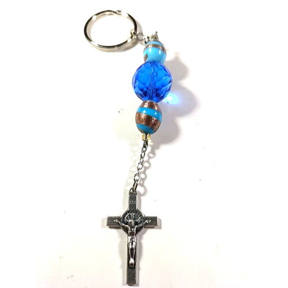 Cross Blue Beaded Keychain Long - Picture 7 of 7